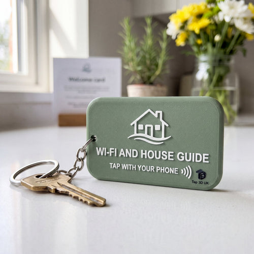 Custom NFC keyring on a set of keys